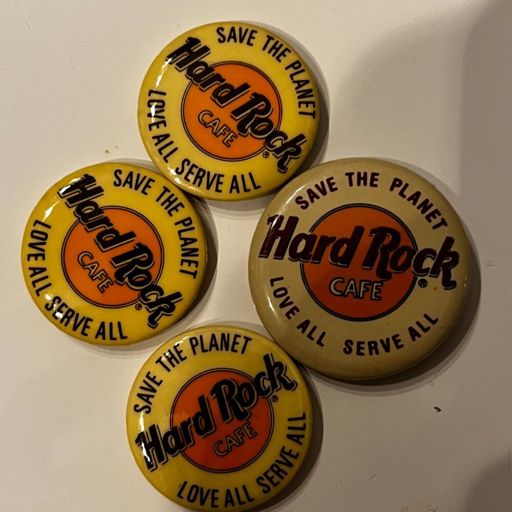 Vintage Hard Rock Cafe Pinback Buttons Lot of 4 Save The Planet Retro‎ Pins